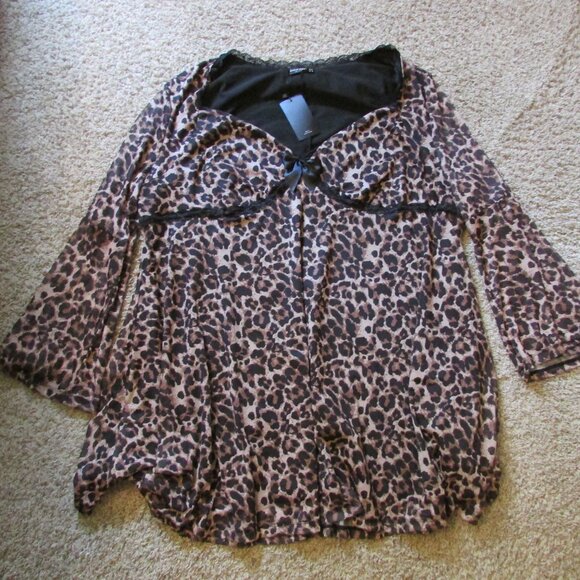 SHEIN | Tops | Nwt Shein 8x Black Brown Leopard Print Babydoll Top ...
